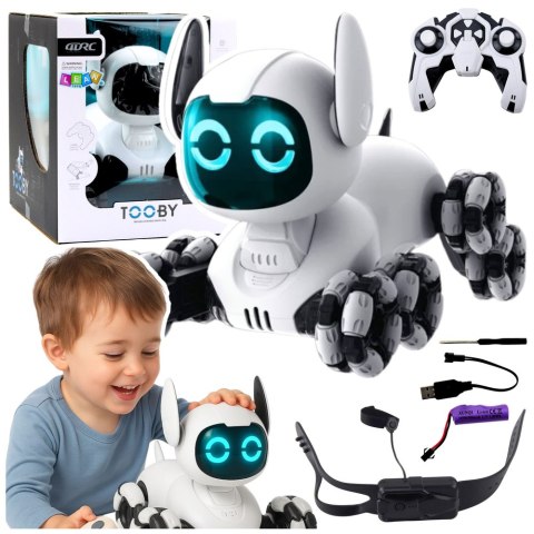 Robot Pies TOOBY Zdalnie Sterowany RC 360° Światła Dźwięki Biało-Czarny