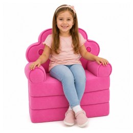 Rozkładany Fotel Sofa Leżanka z Koroną 2W1 Dla Dzieci Miękki Różowy