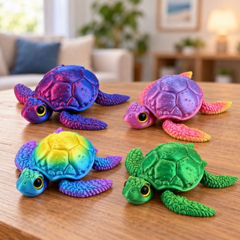 Figurka Żółw Morski 3D Ruchome Płetwy Głowa Mieniący Się Kolorowy 8 cm