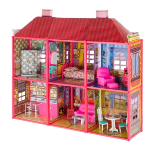 Willa Duży Domek Dla Lalek 6 Pokoi Meble Akcesoria 128 el.