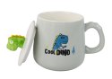Kubek Ceramiczny Dinozaur Niebieski Przykrywka Łyżeczka 350ml