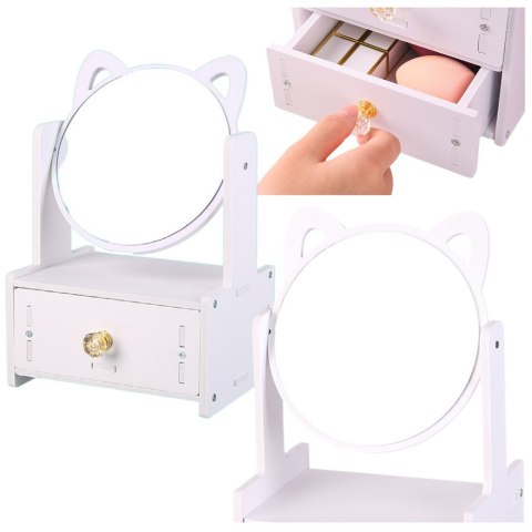 Mini Toaletka Lusterko Do Makijażu Szuflada Uszy Drewniana Biała