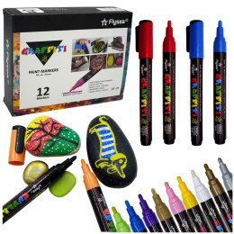 Zestaw Pisaków Flamastrów Akrylowych Intensywne Kolory 12szt