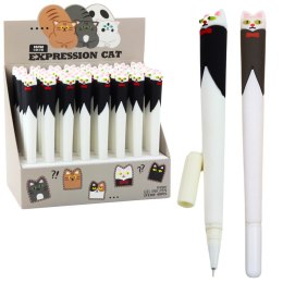 Długopis Żelowy Kot z Muchą Niebieski Tusz Zatyczka Czarno Biały 16,5cm