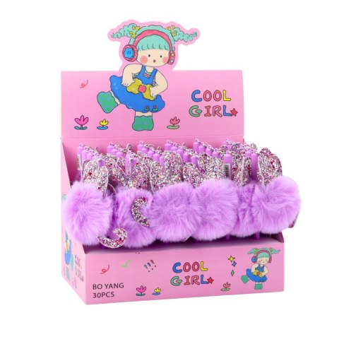 Długopis Żelowy Zatyczka Z Fioletowym Pomponem Niebieski Tusz 17cm 0.5mm