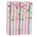 Torba Prezentowa Papierowa Niebieska Różowa Brokat 23 x 18 x 10,5 cm