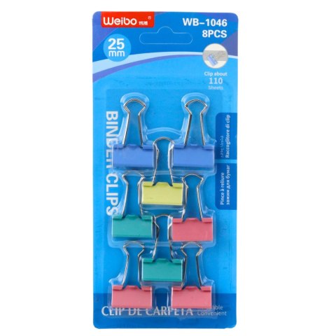 Zestaw Klipsów Spinaczy Biurowych Do Papieru Kolorowe 8szt 25mm