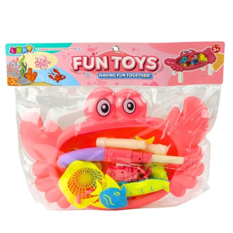 Zestaw Do Łowienia Rybek Stolik Krab 10 Rybek Wędka Sitko Różowy