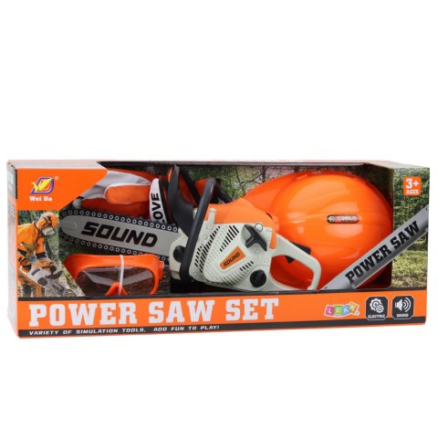 Zestaw Piła Łańcuchowa Kask Okulary Rękawice Dźwięki