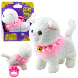 Interaktywny Kotek Na Smyczy Różowa Falbanka Dzwoneczek Chodzi Miauczy