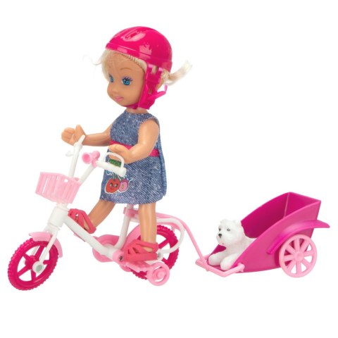 Zestaw Mini Laleczka Rower Przyczepka Kask Biały Piesek