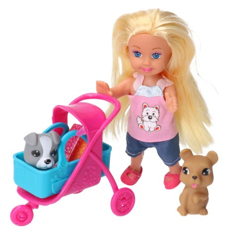 Zestaw Mini Laleczka Wózek Nosidełko Pieski Szary Brązowy