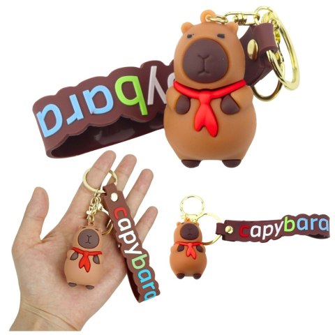 Brelok Figurka Kapibara Z Czerwoną Chustką Zawieszka Karabińczyk Kółko
