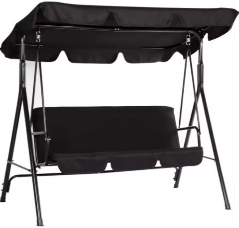Huśtawka Trzyosobowa Ogrodowa Bujana Materac Czarna