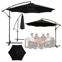 Parasol Ogrodowy Boczny Z Regulacją Pochyłu Pokrowiec 350 x 250cm Czarny