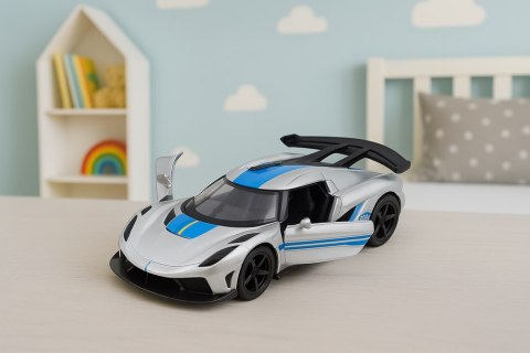 Samochód Wyścigowy Sportowy Metalowy Napęd Otwierane Drzwi Srebrny 1:32