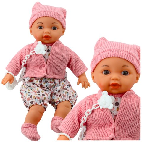 Lalka Bobas Sweterek Czapeczka Smoczek Na Łańcuszku Różowa 40cm