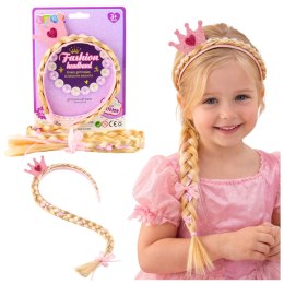 Opaska Z Długim Warkoczem Różowa Wstążka Diamenty Korona 50 cm