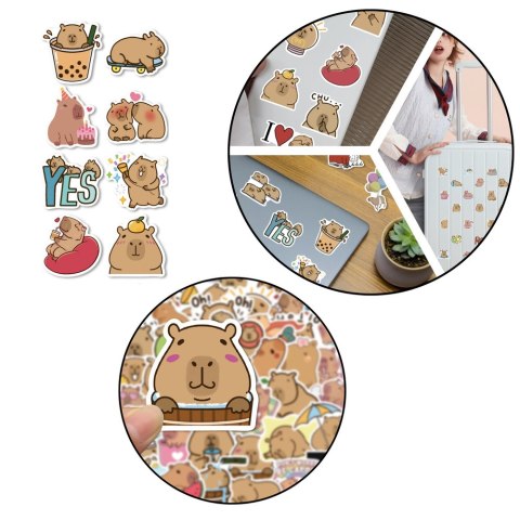 Zestaw Naklejki Kapibara Papierowe Różne Wzory 100 szt.