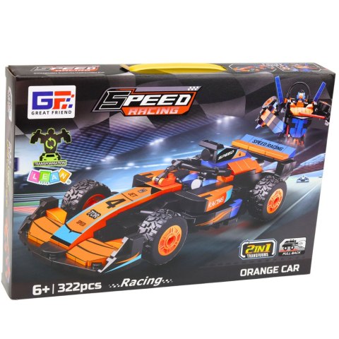 Klocki Konstrukcyjne Wyścigówka Auto Robot 2W1 Pomarańczowa 322 el.