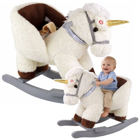 Koń Jednorożec Na Biegunach Bujak Dla Malucha Biały Beżowy