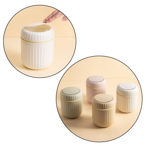 Mini Kosz Na Śmieci Otwierana Pokrywa Uniwersalny Elegancki Beżowy