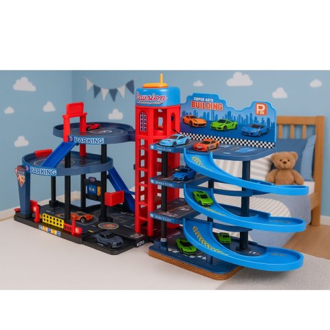 Parking Z Autkami Tor 4 Poziomowy 8 Metalowych Pojazdów Naklejki