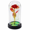 Wieczna Kryształowa Róża w Kopule z Oświetleniem LED Czerwona 21x11cm