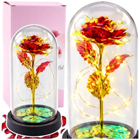 Wieczna Róża W Kopule Kryształowa Oświetlenie LED Czerwona 21x11cm