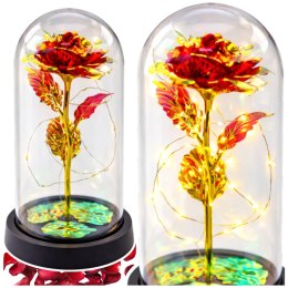 Wieczna Róża W Kopule Kryształowa Oświetlenie LED Czerwona 21x11cm