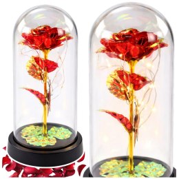 Wieczna Róża W Szle Kryształowa Oświetlenie LED Motylek Czerwona 21x11cm