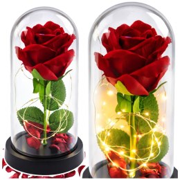 Wieczna Róża w Kopule z Oświetleniem LED Czerwona 21x11cm
