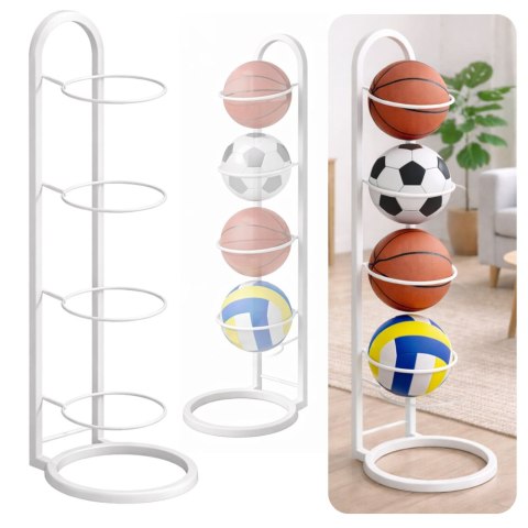 Pionowy Stojak Regał Na Piłki Metalowy Funkcjonalny Biały