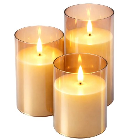Zestaw Świece Elektryczne LED Sterowanie Pilotem Ciepła Barwa 3 szt.