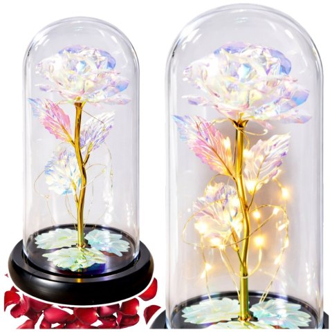 Wieczna Róża W Kopule Kryształowa Kolorowa Oświetlenie LED 21x11cm