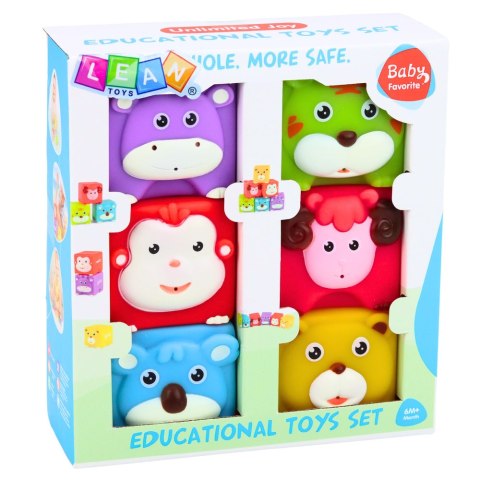 Zestaw Miękkie Klocki Gumowe Zwierzątka Edukacyjne Kolorowe 6 szt.