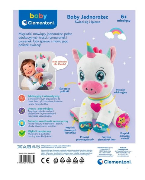 Słodziutki Interaktywny Pluszowy Jednorożec Świeci Śpiewa Język Polski Clementoni 50937