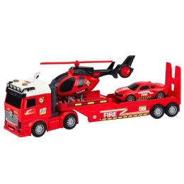 Zestaw Strażacki Ratunkowy Ciężarówka Laweta Auto Helikopter Światła Dźwięk