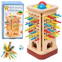 Drewniana Gra Zręcznościowa Edukacyjna Wieża Patyczki Kulki Kostka 37 el.