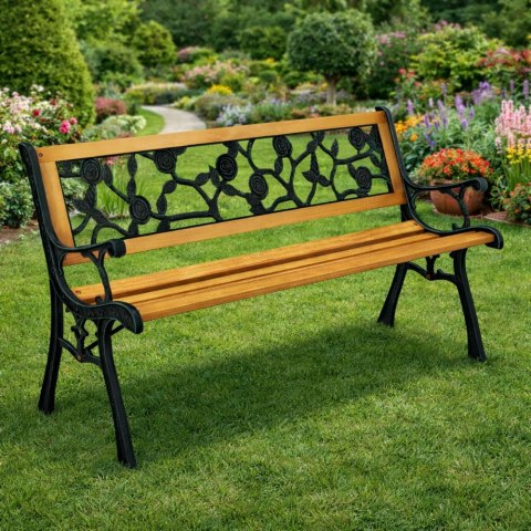 Ławka Ogrodowa Drewniana Metalowa Ławeczka Parkowa Ogrodowa z oparciem