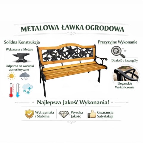 Ławka Ogrodowa Drewniana Metalowa Ławeczka Parkowa z oparciem