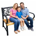 Ławka Ogrodowa Park Taras Ogród Metalowe Oparcie Drewniana Zdobiona 118 cm