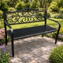 Ławka Ogrodowa Taras Ogród Park Metalowa Oparcie Zdobiona Czarna 127 cm