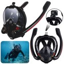Maska Do Snorkelingu Nurkowania Pełnotwarzowa AntiFog DryTop Czarna L/XL