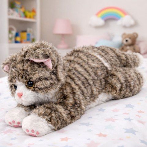 Pluszowa Maskotka Przytulanka Kotek Leżący Beżowy 38 cm