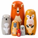 Zestaw Drewniane Lalki Matrioszki Układanka Zwierzęta Leśne 6 szt.