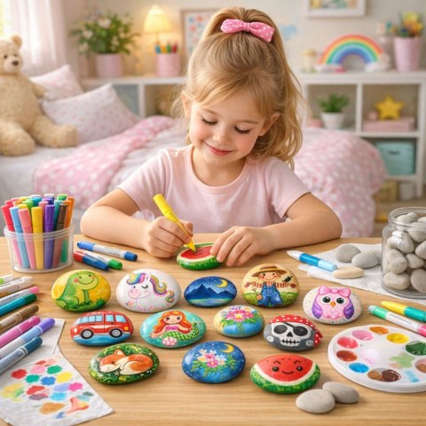 Zestaw Kreatywny DIY Malowanie Kamieni Pisaki Kleje Brokatowe