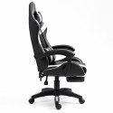 Fotel Gamingowy LEAN Obrotowy Biurowy Z Podnóżkiem Poduszki Czarno-Biały