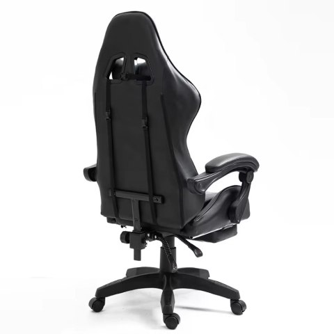 Fotel Gamingowy LEAN Obrotowy Biurowy Z Podnóżkiem Poduszki Czarno-Biały