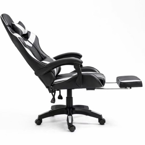 Fotel Gamingowy LEAN Obrotowy Biurowy Z Podnóżkiem Poduszki Czarno-Biały